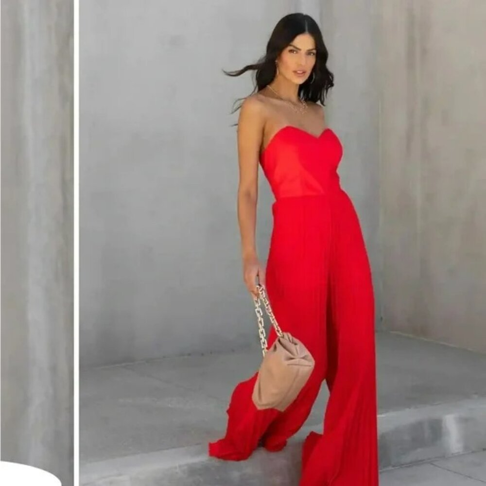 NWT DO+BE Faux Leather Red Bodice Pleated Jumpsuit.  Sz XL - Picture 8 of 8
